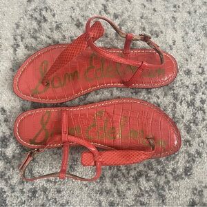 Orange/Red Croc-Embossed Sandals with Silver Accents